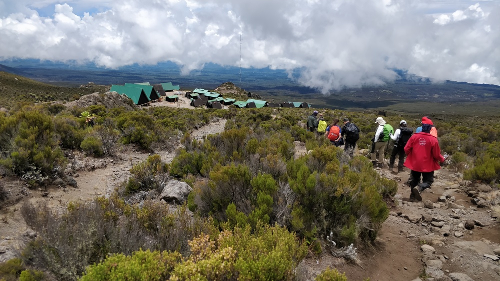 Returning to Horombo after our hike through snow to Zebra rocks