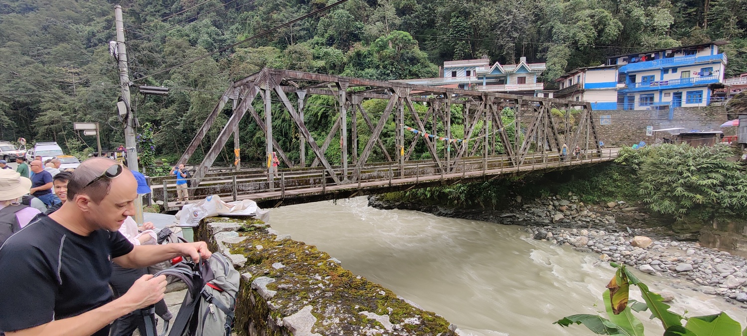 Crossing the Modi river at Birethanti Bridge