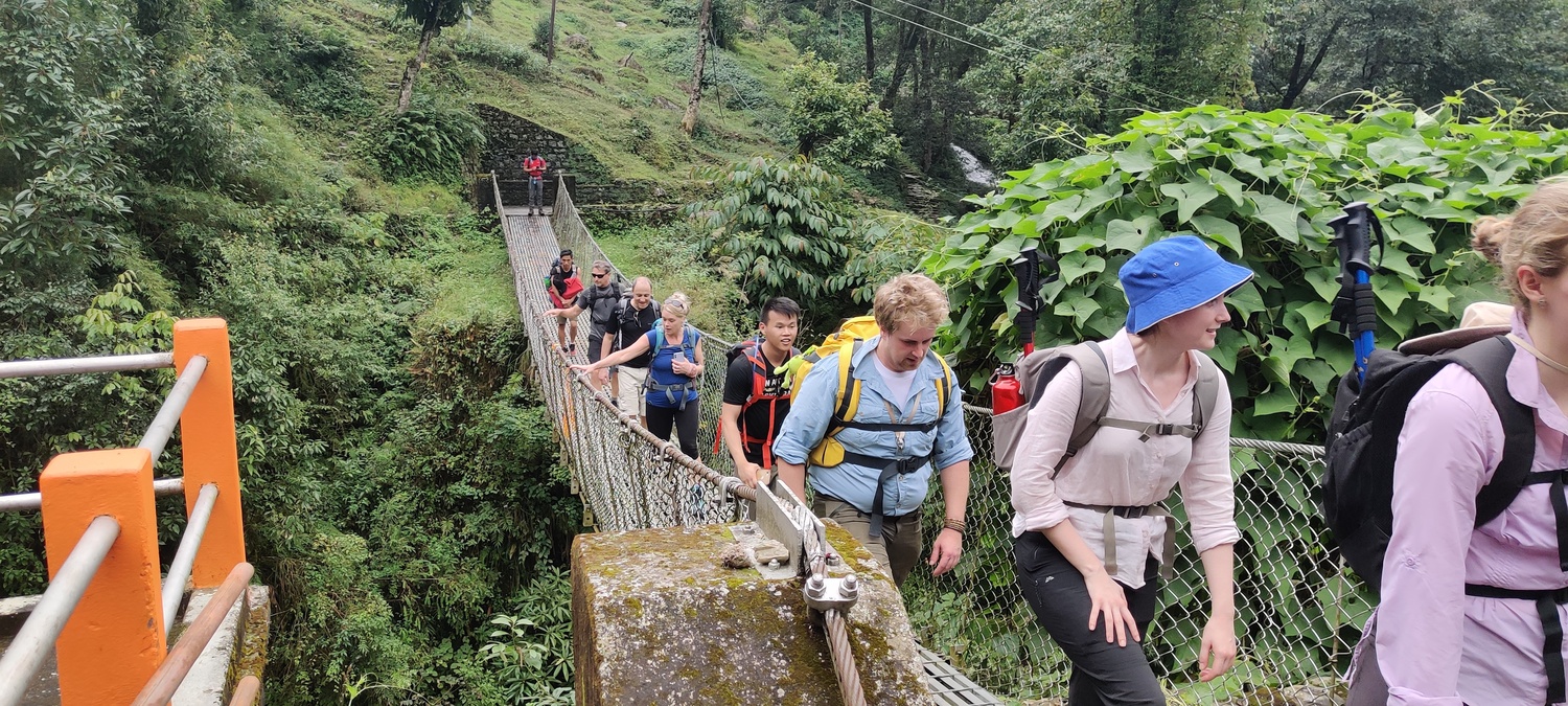 Crossing many of the hanging bridges on the trail