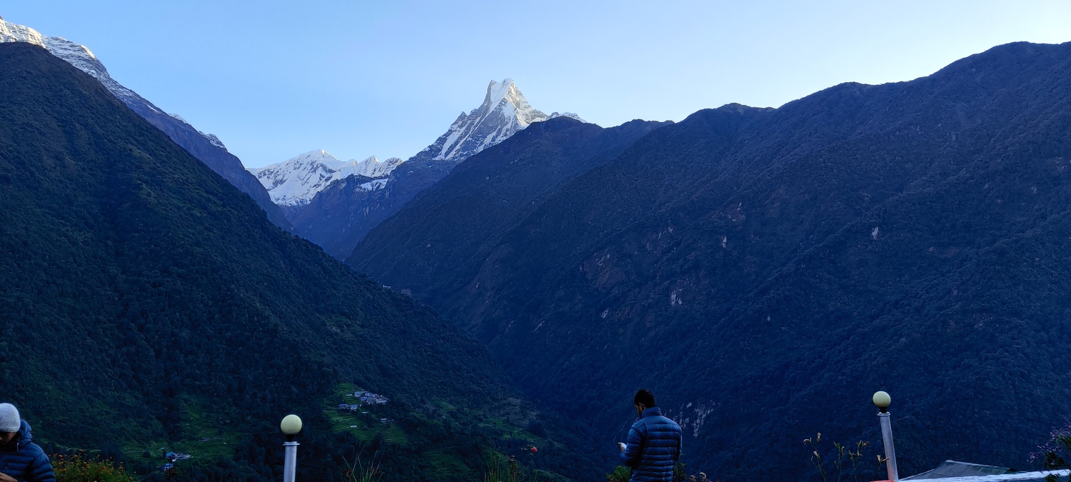 Morning view at Chomrong. View of the Fishtail mountain