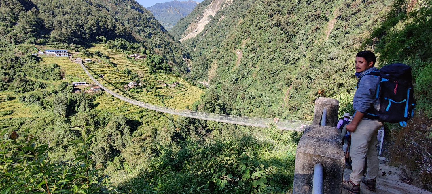 The Kadoorie bridge with Niroj, our lead guide