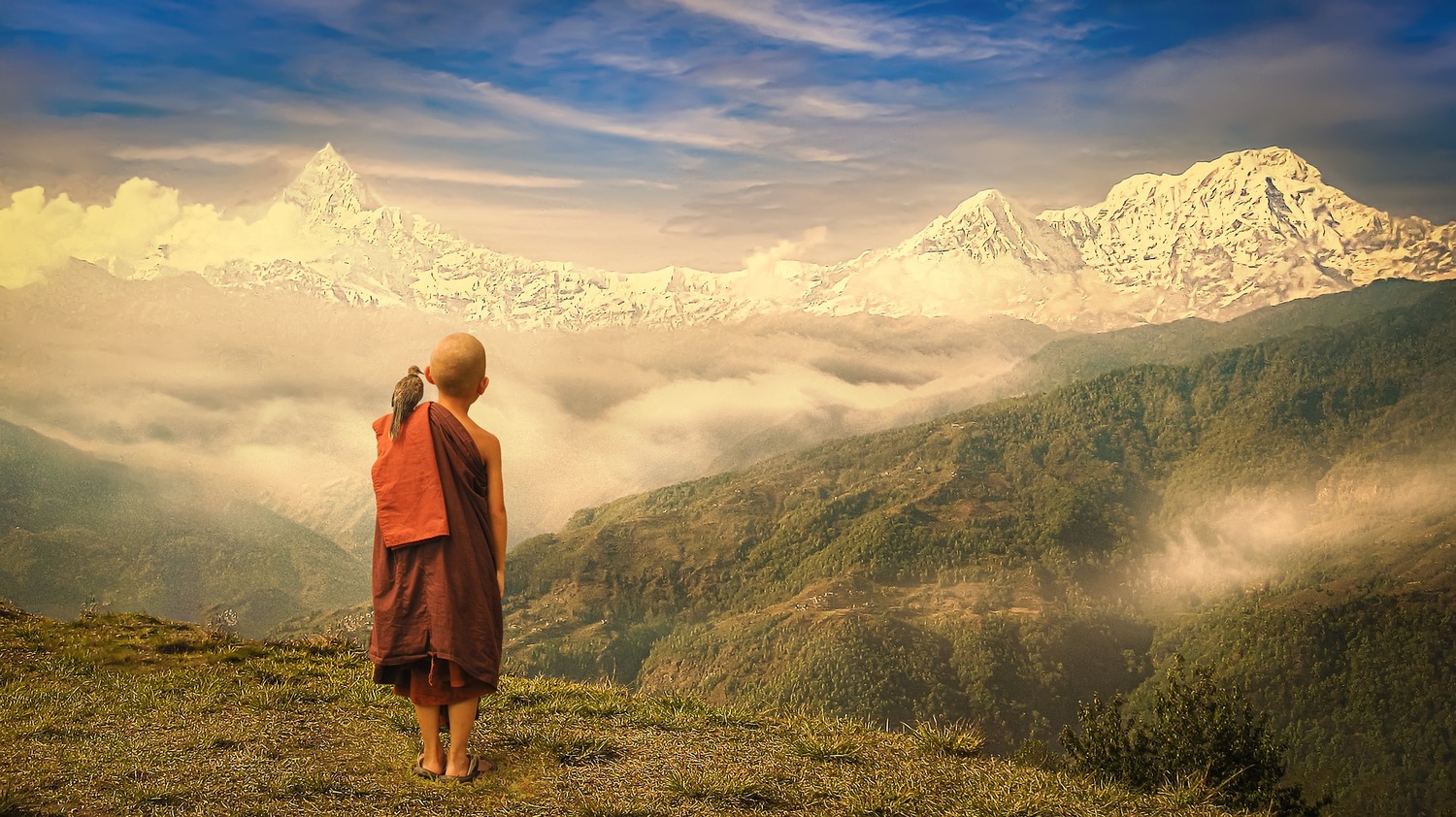 Photo of boy looking at Annapurna